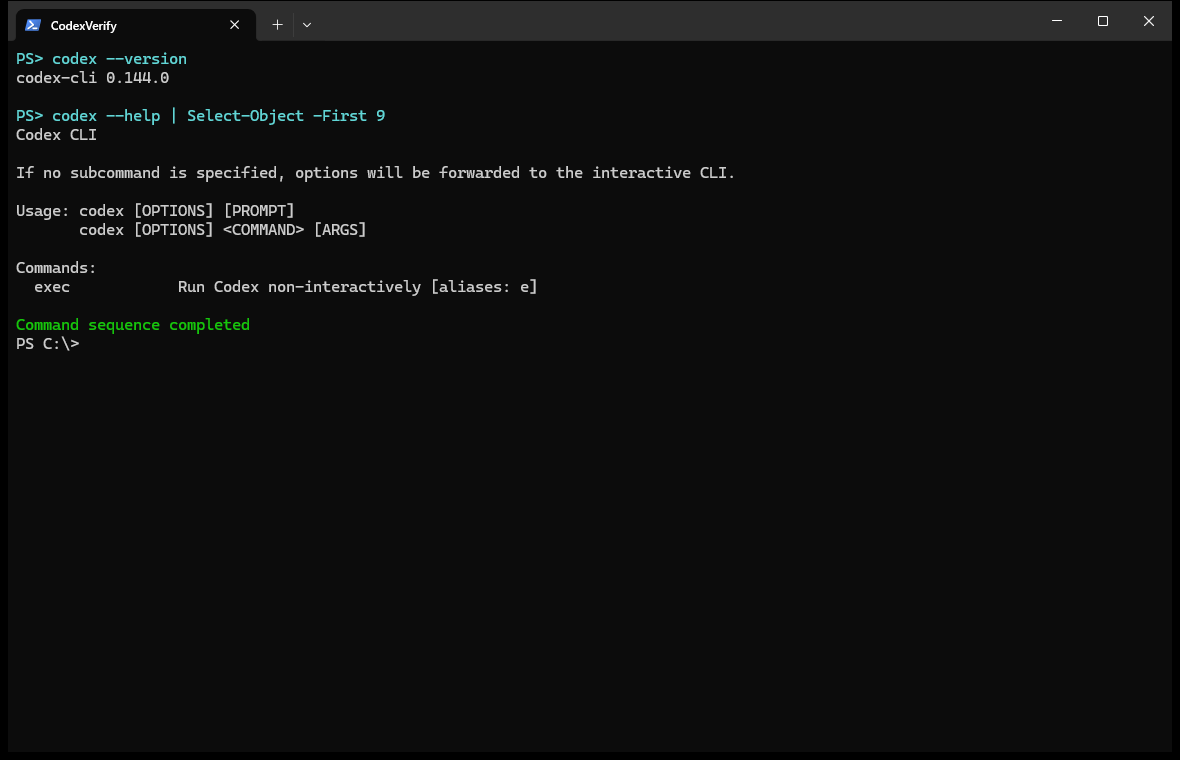 Codex CLI 版本与帮助输出