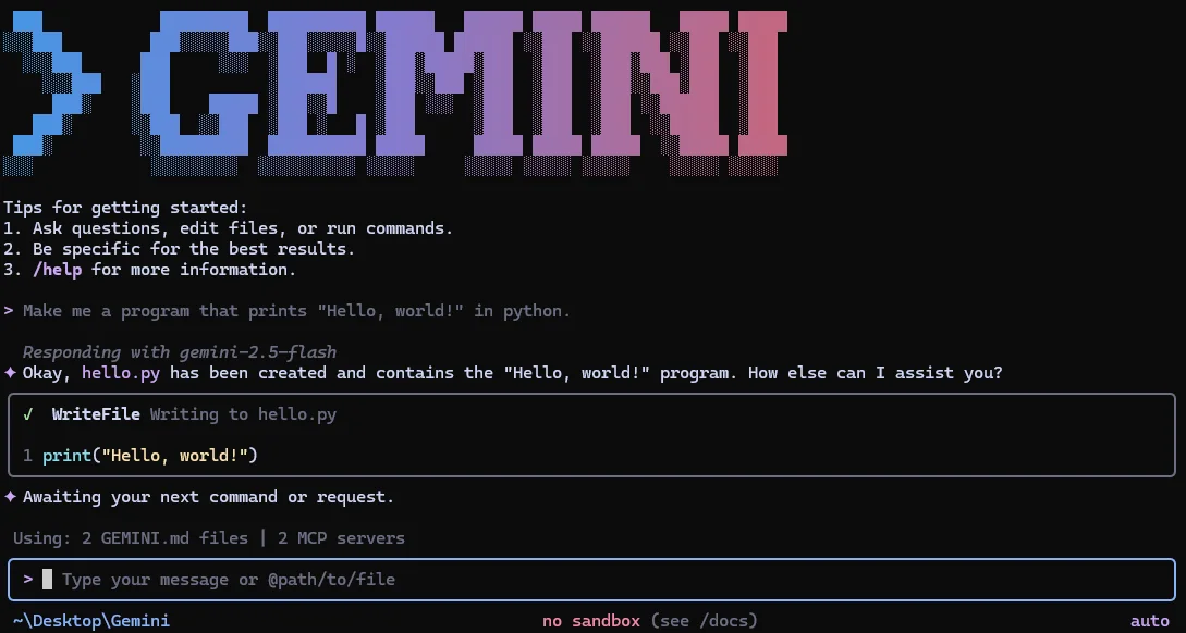 Gemini CLI 官方交互界面示意