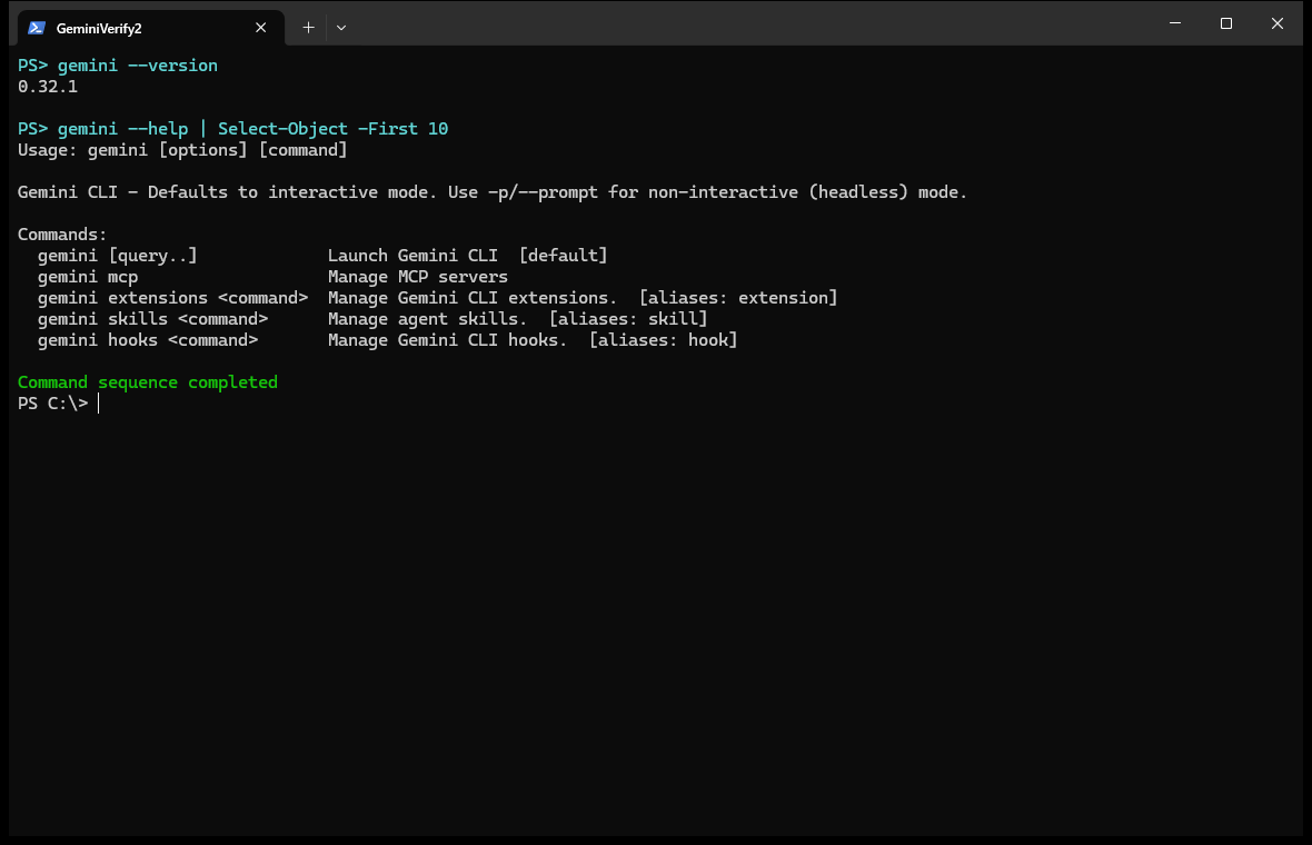 Gemini CLI 版本与帮助输出