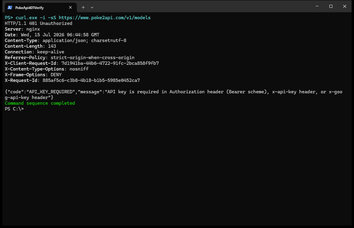 Windows PowerShell 无密钥请求返回真实 HTTP 401